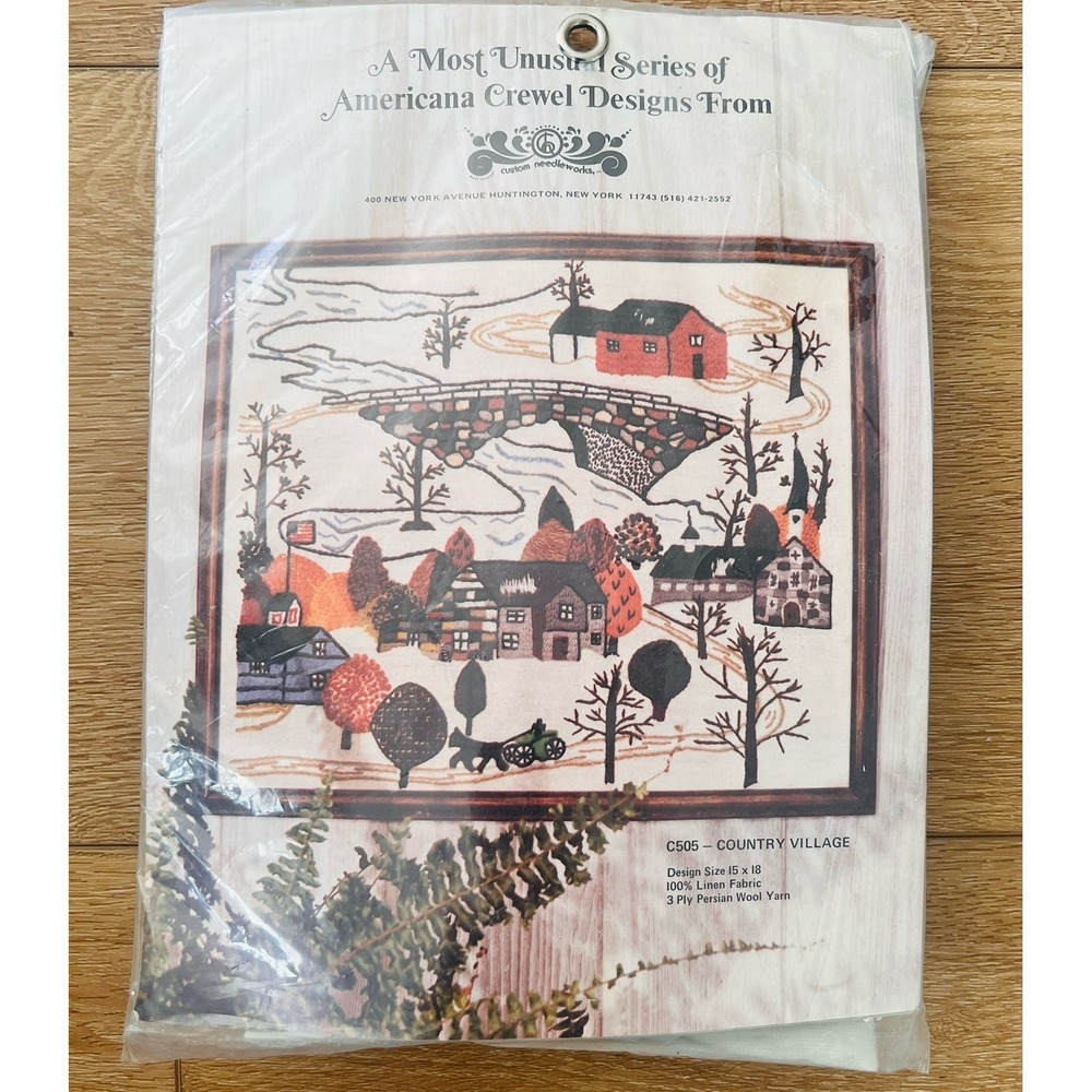 VTG‎ Custom Needleworks Most Unusual Series Americana Crewel Kit Country Village